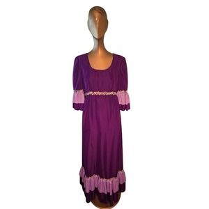 Vtg‎ Handmade 70s Peasant Renaissance  Maxi Dress Ruffle Floral Boho Whimsigoth